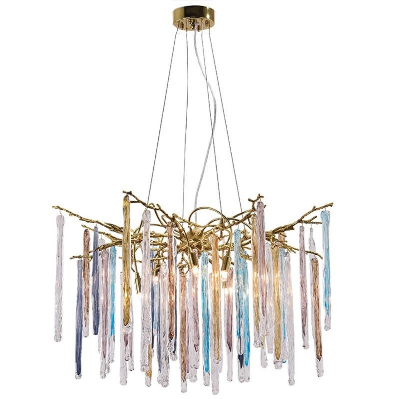 Luz de teto com lustres de várias cores